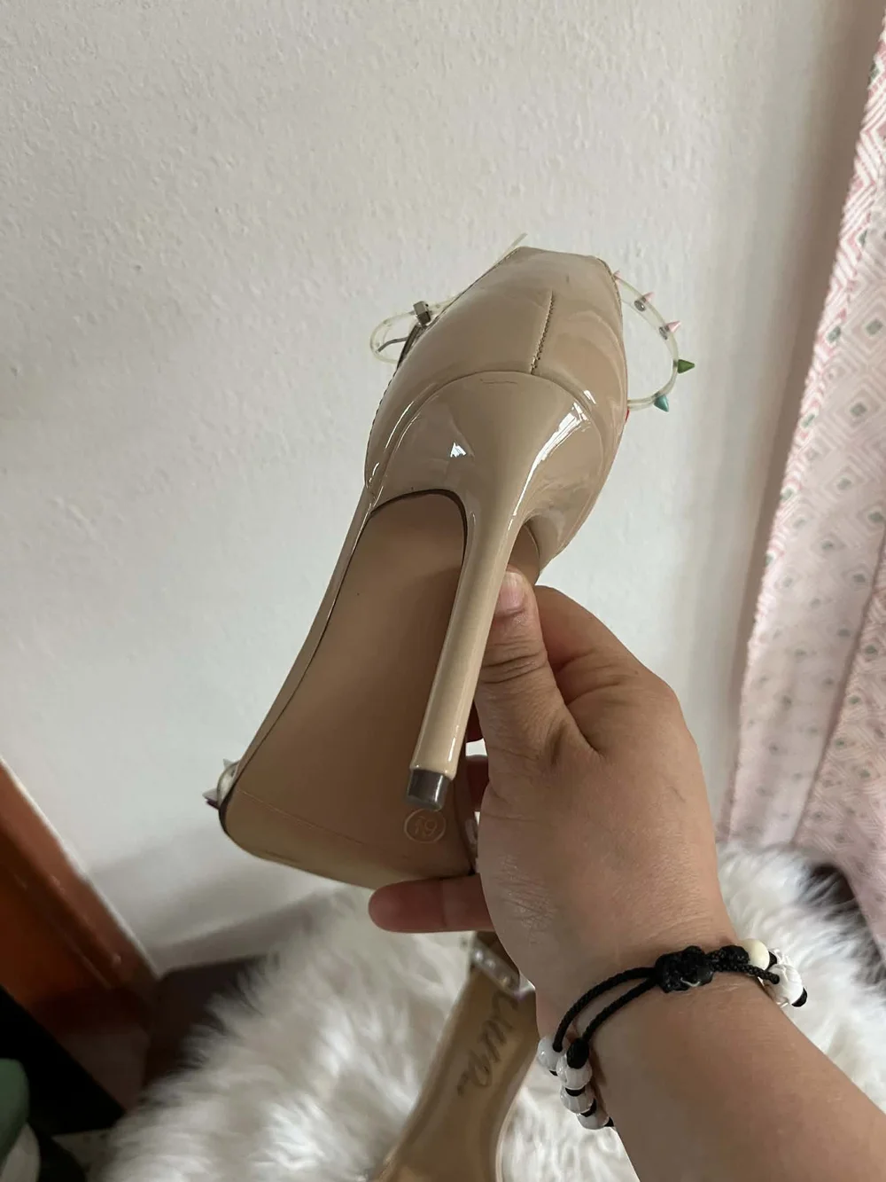 Wild Pair Nude Studded Ankle-Strap Stiletto Heels New Whithout Label